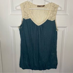Prana Lace and Blue Organic Cotton Sleeveless Blouse Top Medium
